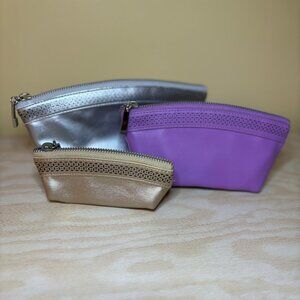 White House Black Market Makeup Bag Trio (Purple, Silver, Gold) **NEW WOT**